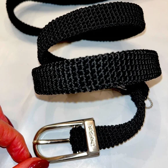 THE SAK BLACK Belt Woven Women's Size Medium 1” wide silver buckle TEXTURED BELT - Picture 1 of 11